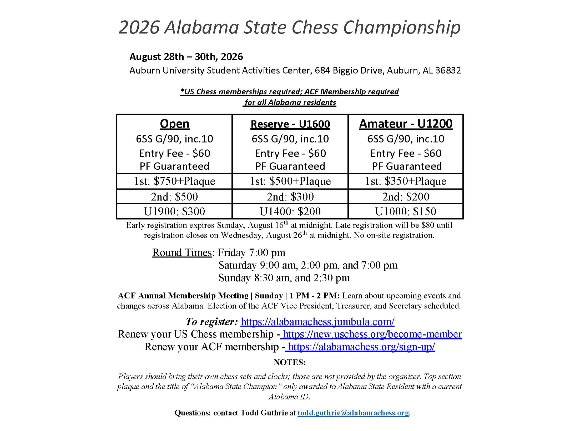 Register for the 2026 State Chess Championship
