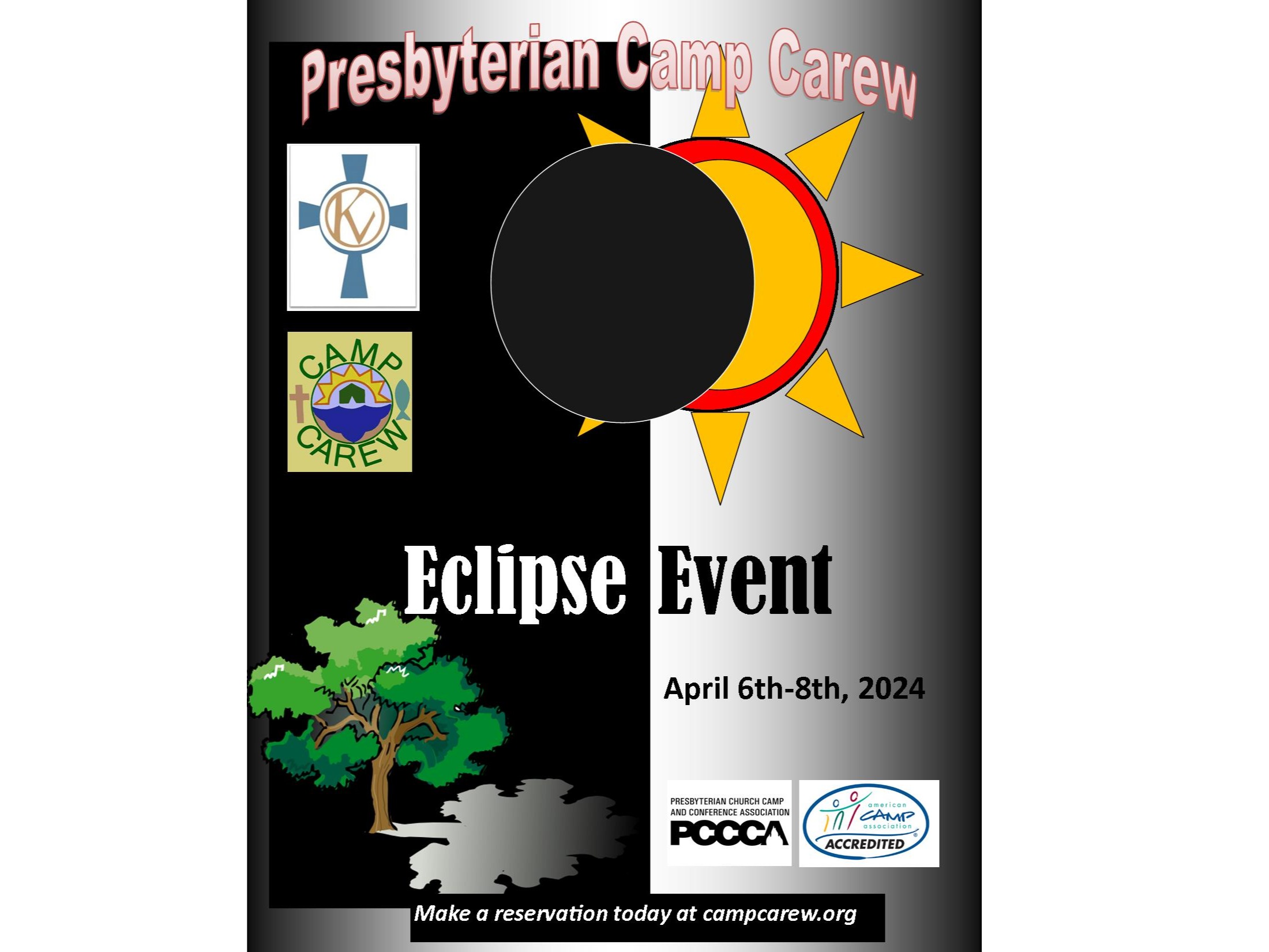 Eclipse Event 2024 $150.00 cost is per person. People can arrive Saturday and stay till the Event on Monday. $150.00/pp.  for Ryman and McNabb Cabins $125.00 for Knox and Witherspoon. Tent camping is $125.00.