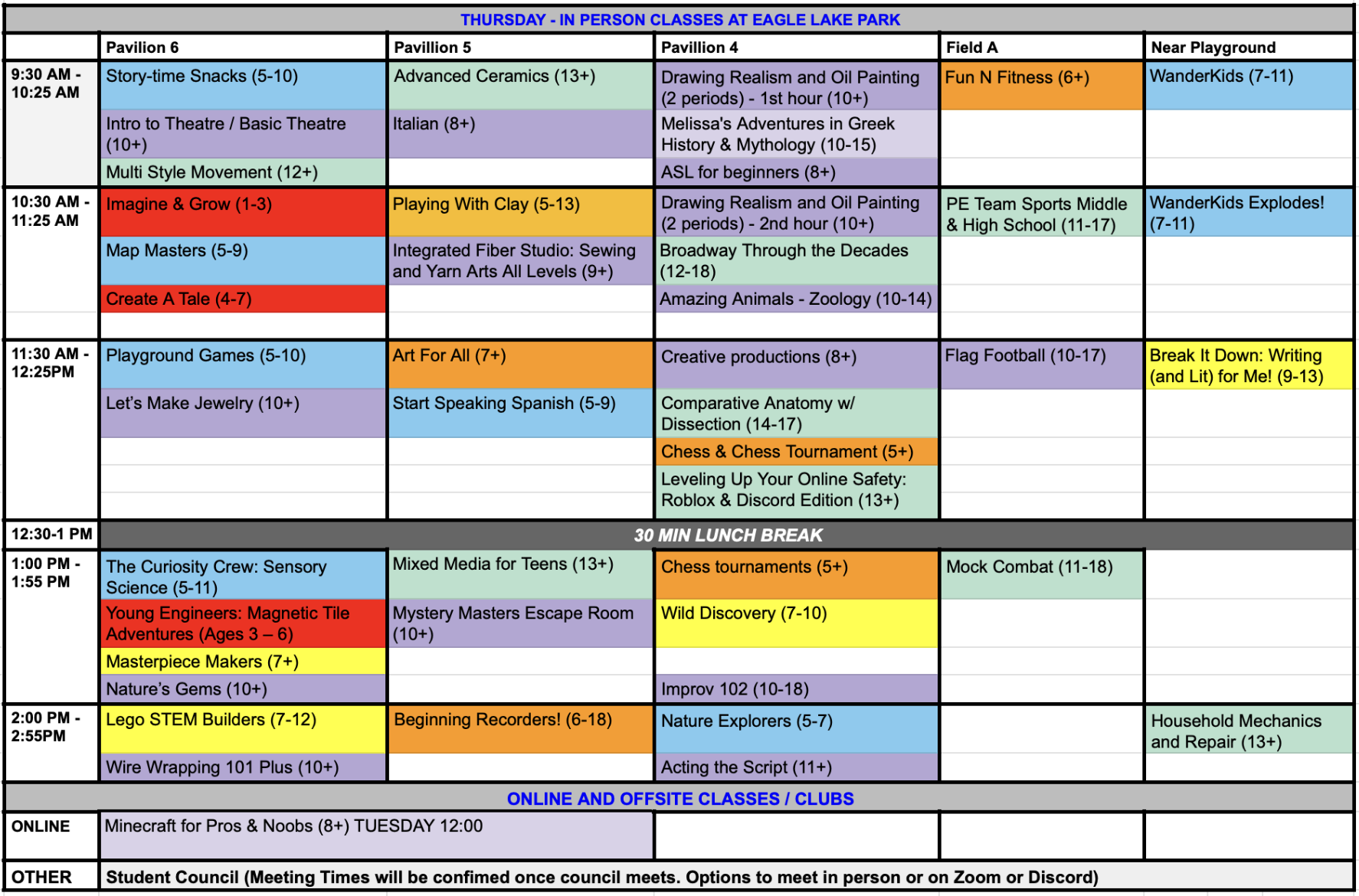 Schedule and Pavilion # SPRING 2026