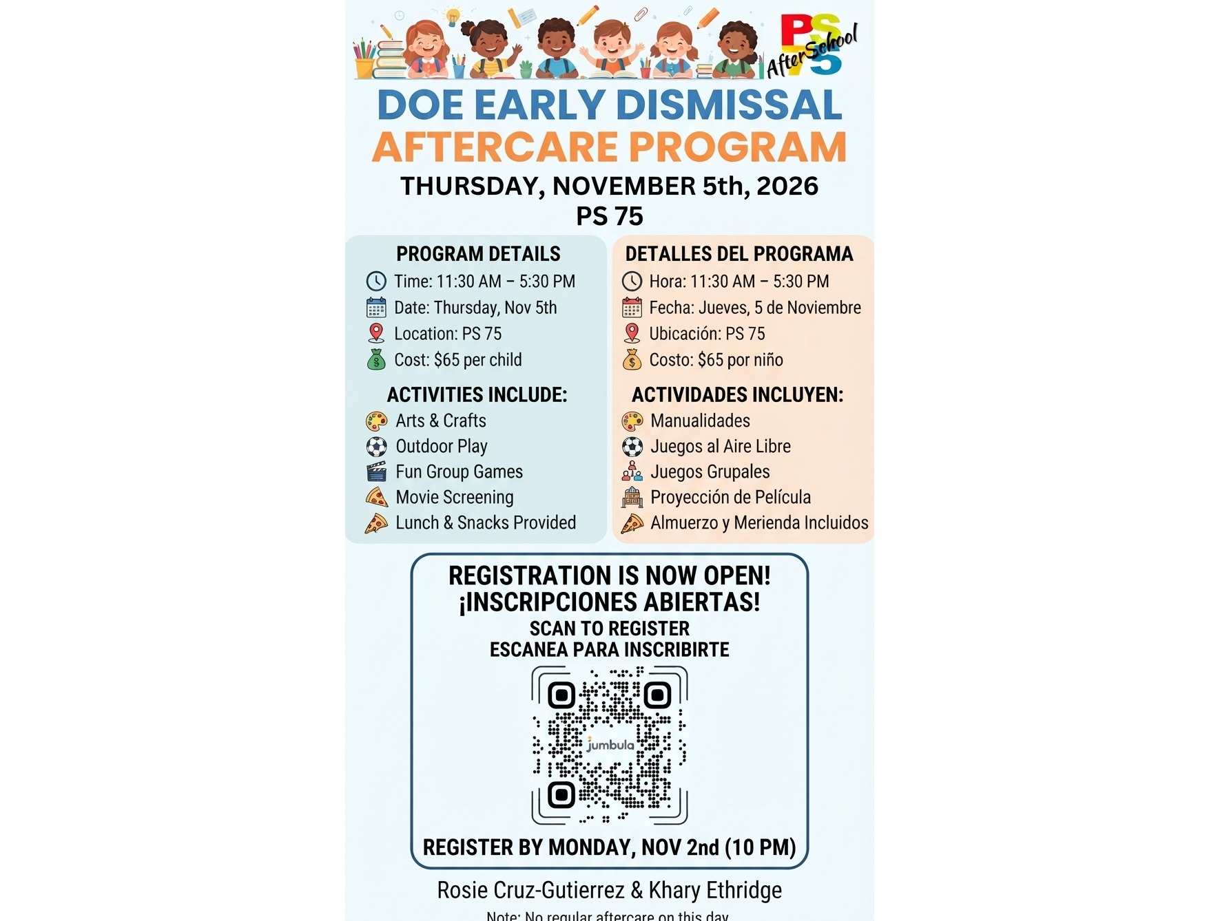 PS 75 AFTERSCHOOL SPECIAL PROGRAMS