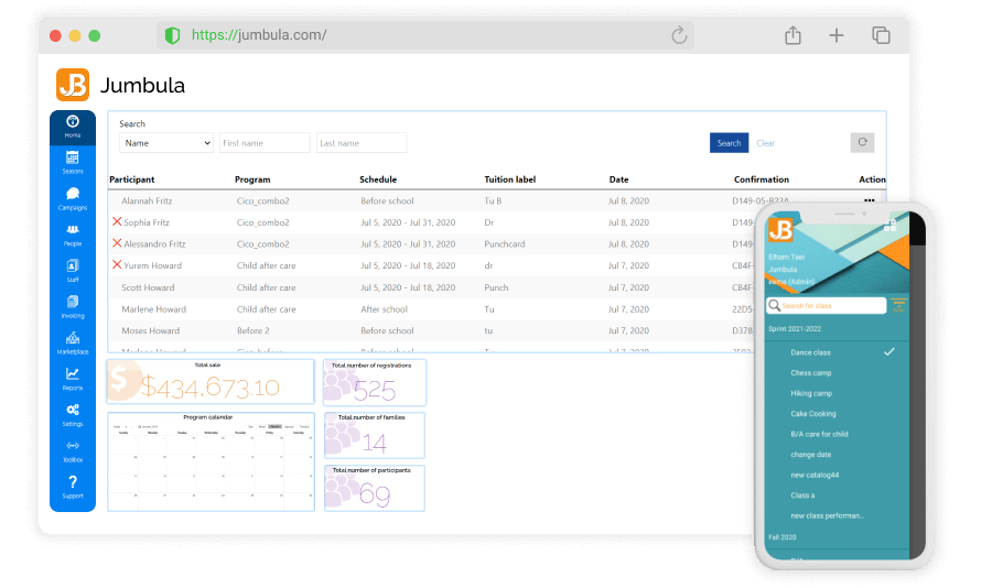 Jumbula dashboard Jumbula online registration software